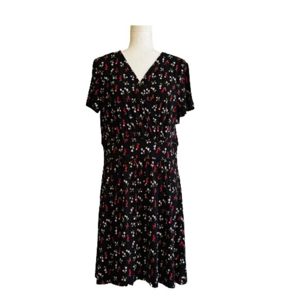 Lark & Ro Dress Black Red Floral V-Neck Short Sleeve Faux Wrap Dress Size 14 NEW - Picture 1 of 12